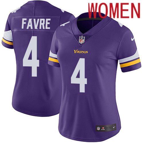 Women Minnesota Vikings 4 Brett Favre Nike Purple Vapor Limited NFL Jersey